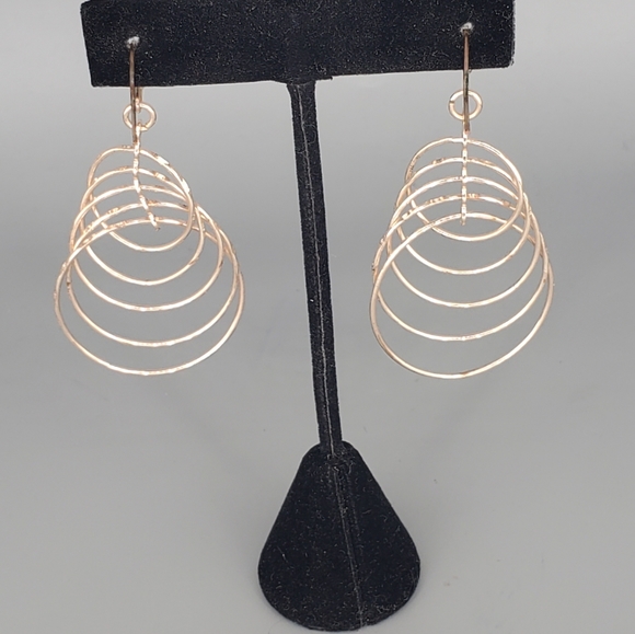 Rose Gold-tone Circle Dangle Drop Earrings + Bracelet Set - Picture 5 of 8